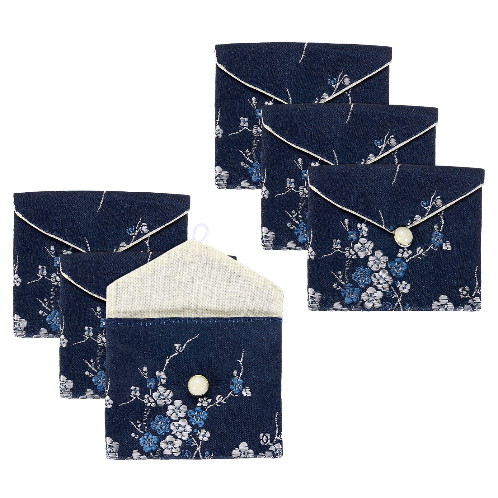 Estuche De Joyas Uxcell Bolsa De Seda Estilo Chino Azul Oscuro