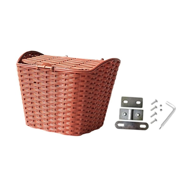 Cesta para bicicleta, cesta para manillar, cesta para bicicleta con tapa, extraíble, práctica cesta para guardar bicicletas, para bicicletas plegables Marrón