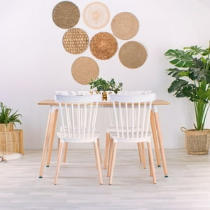 Pandalino - Comedor Mesa Álamo 130X80 + 4 Sillas Windsor Blancas | Estilo Nórdico Blanco