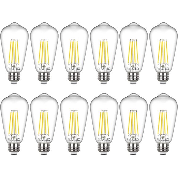 Bombilla LED Sigalux Edison ST58, filamento E26, 6 W, 2700 K, paquete de 12