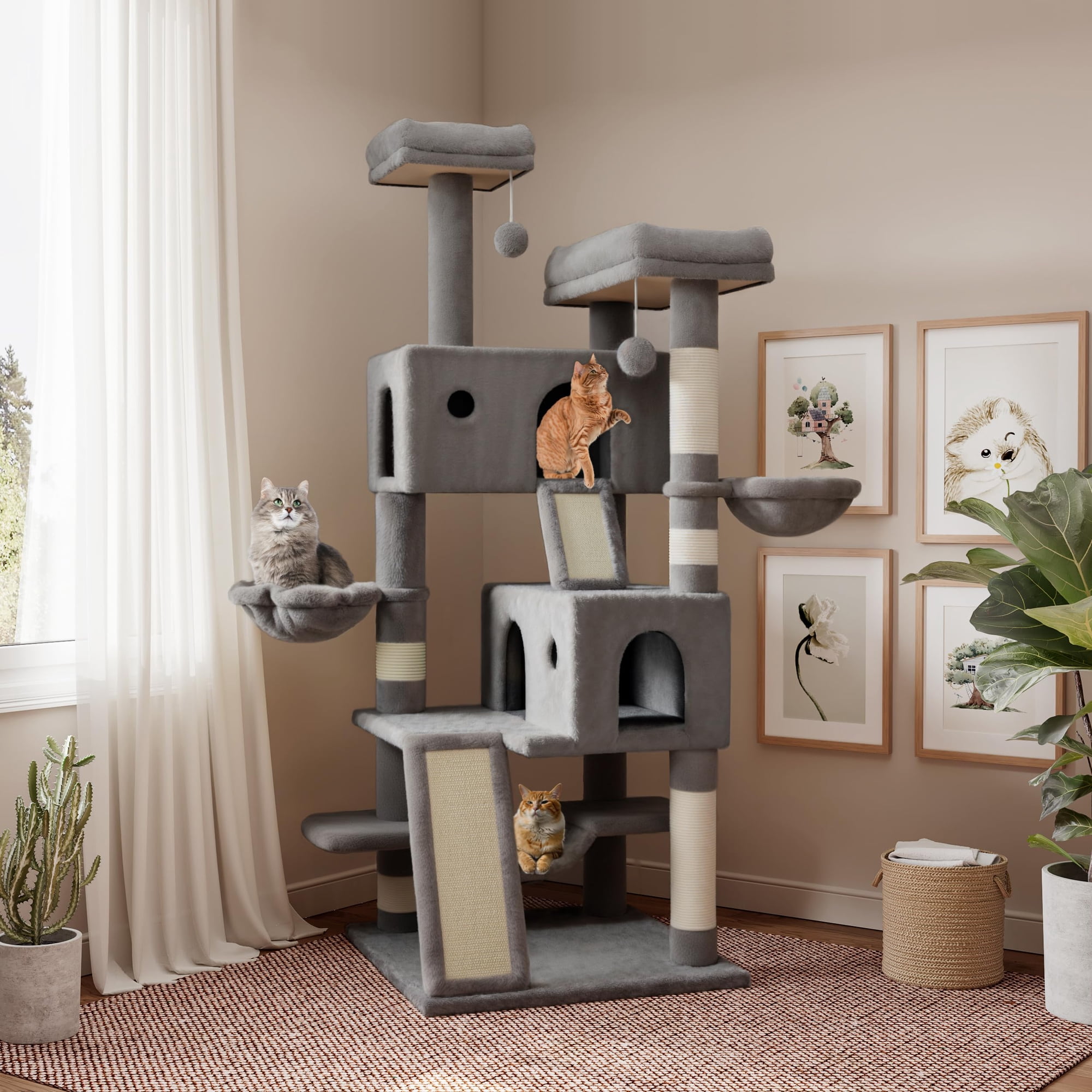 Torre Para Gatos Sha Cerlin 165 Cm Condominio Con Poste Rascador Gris