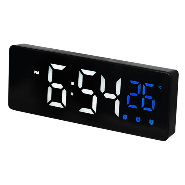 Reloj Despertador Triple REGALWOVEN para Dormitorio, Pantalla de Números Grandes, Regulable, Temperatura, 12/24H para Dormilones Profundos 6.3 x 2.4 x 1 pulgada Negro Azul