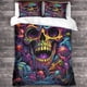 thumbnail image 3 of Funda nórdica con estampado 3D de calavera y flores, juego de ropa de cama con fundas de almohada y cierre de cremallera, hipoalergénico, de microfibra suave, con estampado de esqueleto malv, 3 of 3