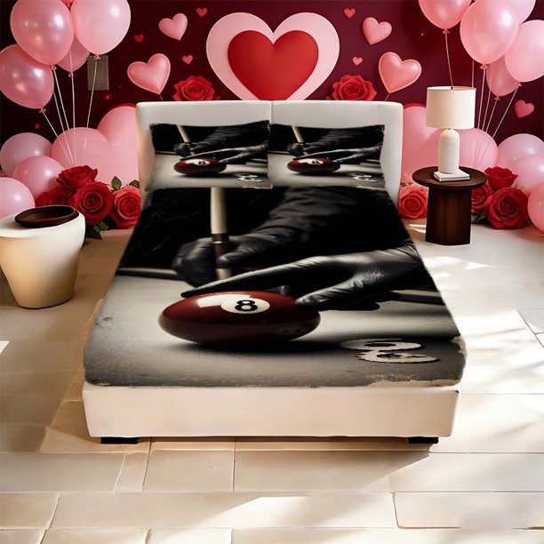 No 8 Ball Black Gloves Printed Fitted Sheet Set a Must-have for Home and Guest Rooms Features Deep Pockets for Secure Fit Soft and Breathable for Better Sleep I