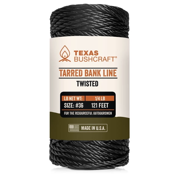 Twisted Tarred Bank Line Twine Texas Bushcraft #36, nailon negro