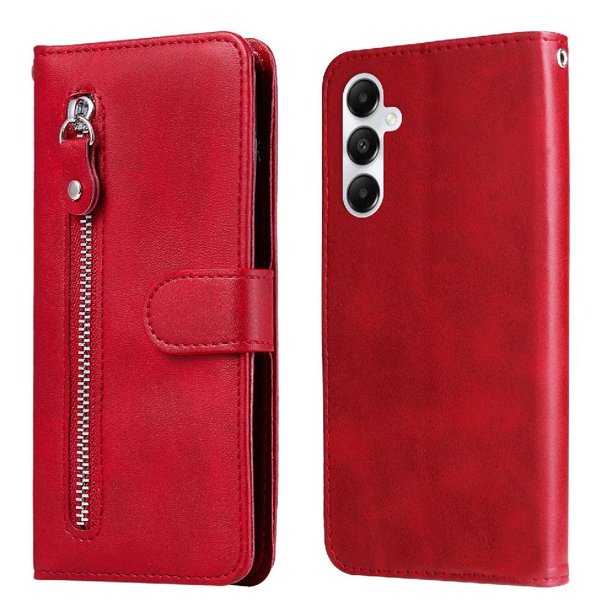 Funda tipo cartera para Samsung Galaxy A05s con bolsillo con cremallera y ranuras para tarjetas – Función de soporte Rojo