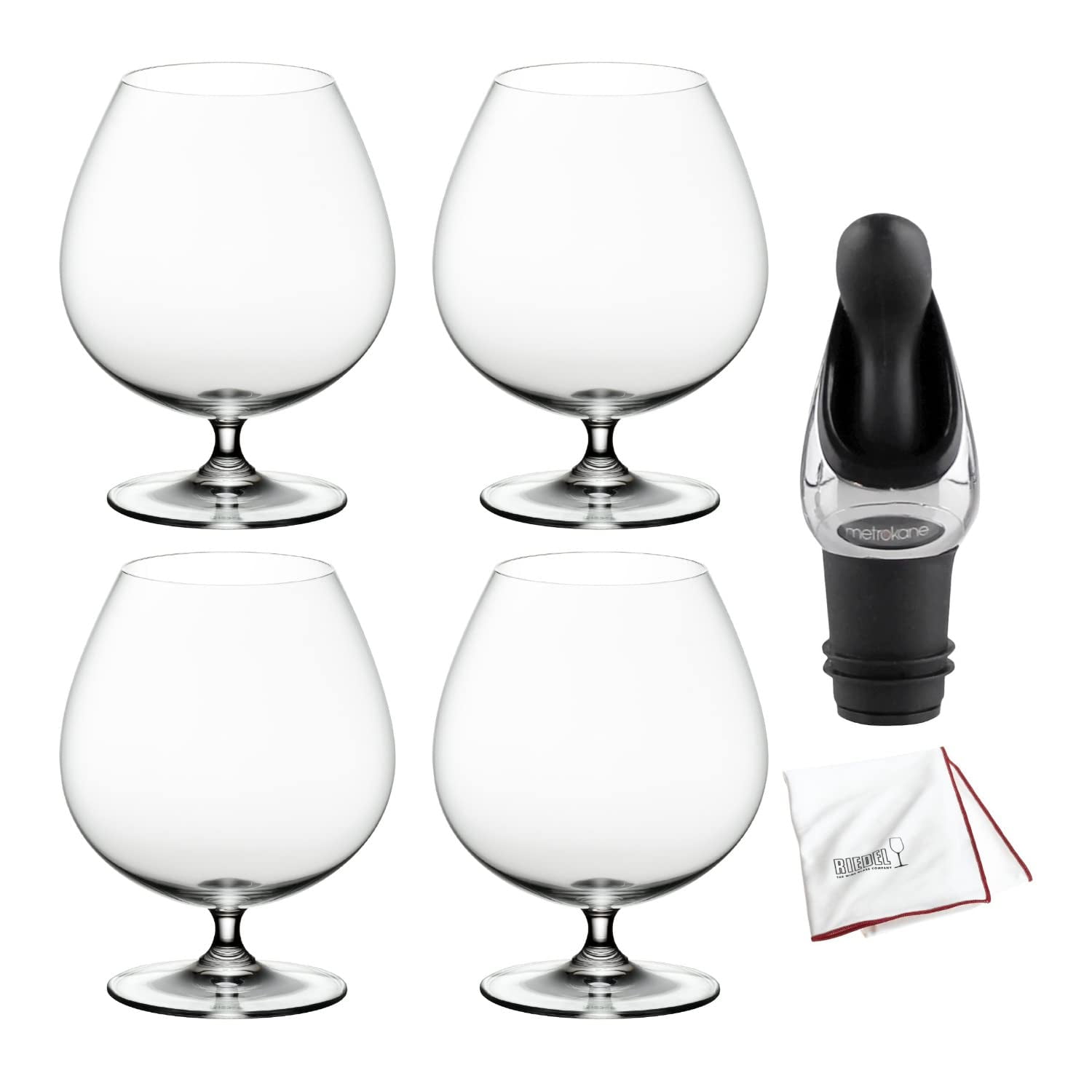 Brandy Glass Riedel Vinum, Paquete De 4 Unidades Con Vertedor De Vino Y Paño