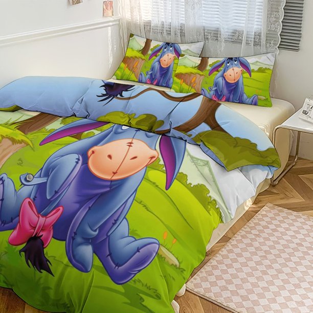 Eeyore Print Bedding Set Pattern Duvet Cove Set 3 Pieces 1 Quilt Cover And 2 Pillowcases for Women Men Teens