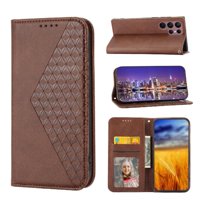 Funda Flip Foxdock Para Samsung Galaxy S22 Ultra , Estilo Billetera Con Diseño Rombo, Correa De Mano Y Soporte, Uso Diario
