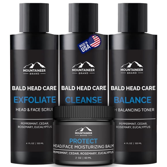 Paquete de 4 pasos para Bald Head Care de la marca Mountaineer, totalmente natural