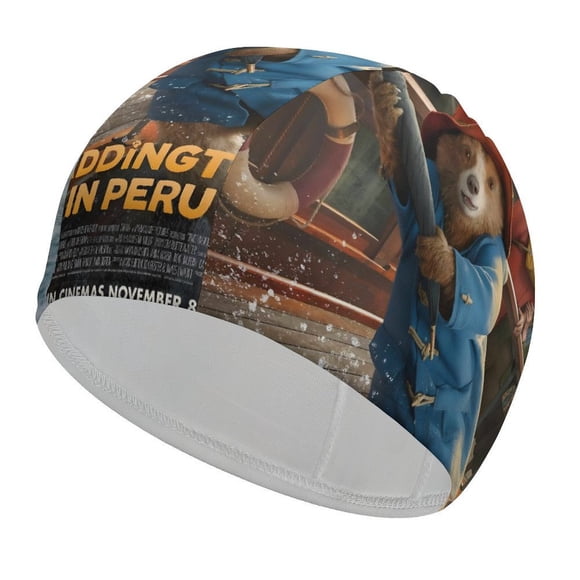 Oso Paddington Gorro de Natación de Licra, Gorro de Baño de Tela Cómoda, Gorro Elástico Antideslizante para Hombres, Mujeres y Niños