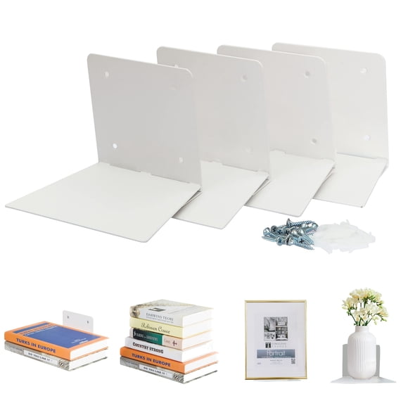 Estantería flotante para libros STORAGE MANIAC, color blanco, paquete de 4 unidades, tamaño grande