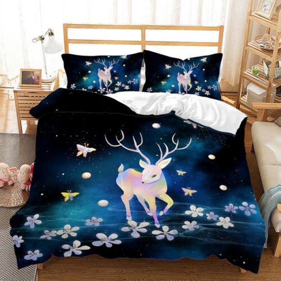 Pond Flower Colored Elk Quilt Duvet Cover Set Bedding Comforter Cover Bed Linen3-Piece Bedding Set