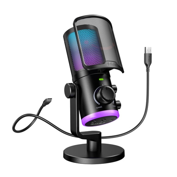 Micrófono para PC para juegos FIFINE AMPLIGAME AM6 con RGB y escaneo de ruido.