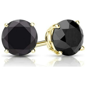 Aros Paris Jewelry 14K Yellow Solid Gold Black Round Diamond 1/4Ct