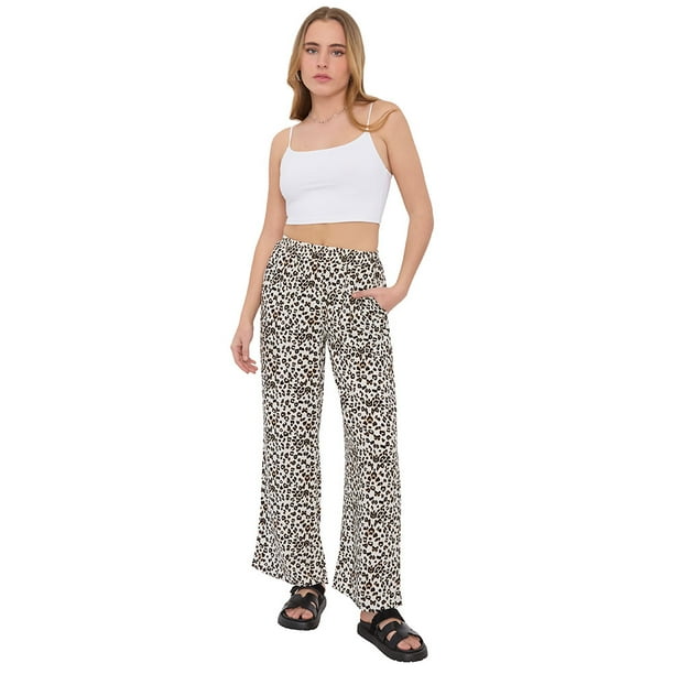 Pantalón Mujer Palazzo Elastico Beige Animal Corona