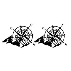 Bothyi - 2 Calcomanías Para Coche Con Brújula Y Calcomanías De Montaña Para Capó De Furgoneta, Carrocería, Suv, Color Negro