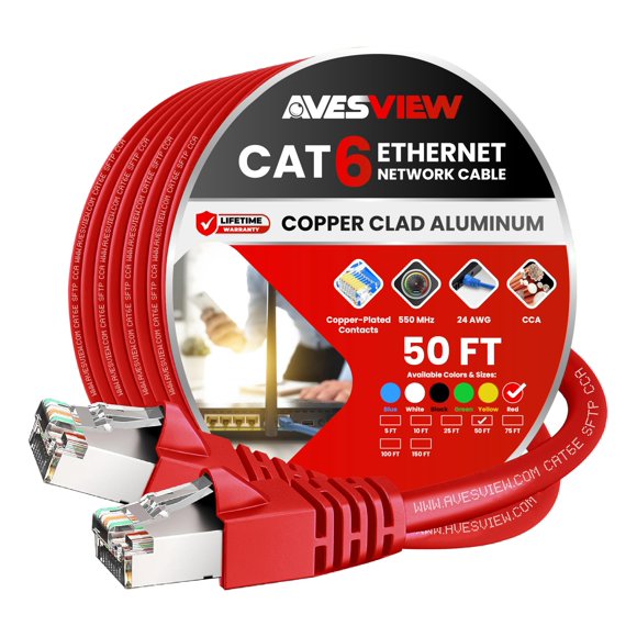 Cable Ethernet AvesView 15 m Blindado CAT6 10 Gbps Rojo
