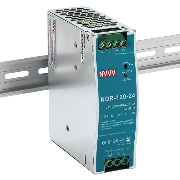 Fuente de alimentación NVVV 24V 5A 120W 100‑240VAC para carril DIN