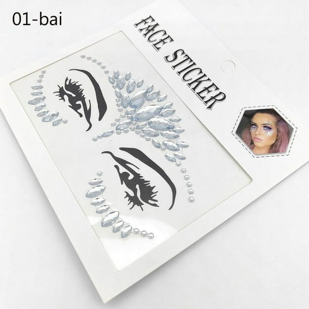 5.71*5.91inch Sexy Face Sticker Rhinestone Tattoo Sticker Flashy False Tattoo Women's Party Eyebrow Sticker Decoration DIY Jewelry Tattoo Sticker