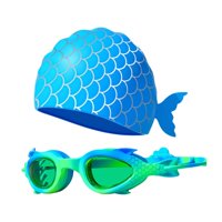 Ioensy - Gafas De Natación De Sirena Con Gorro Ajustable Para Niños Y Niñas, Color Verde