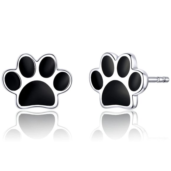 Aros Huella de Perrito Negro en Plata 925