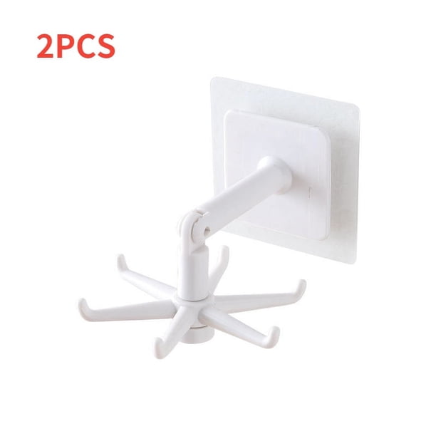 2pcs, Wall Mounted Kitchen Rotating Hooks For Utensils, Punch Free & Adhesive Cooking Utensil Rack With 6 Claw, Hooks For Spoons Pot Rags, Kitchen Utensils Hanger Holder