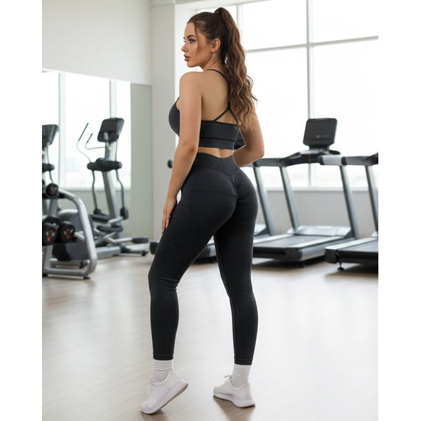 Conjunto Deportivo Mujer Calza Larga y Peto Rib Prelavado Push Up