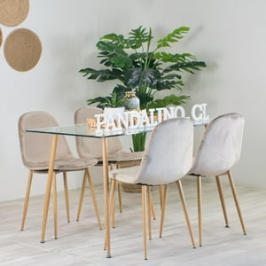 Pandalino - Comedor Moderno Mesa Vitreo 120X80 + 4 Silla Isy Beige | Confort Total Beige