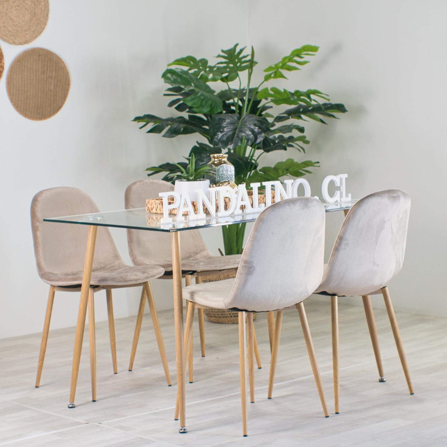 Pandalino - Comedor Moderno Mesa Vitreo 120x80 + 4 Silla Isy Beige | Confort Total Beige