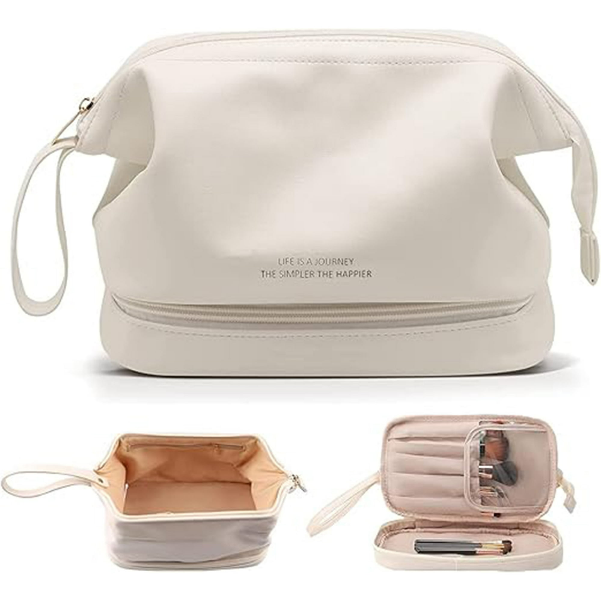 Veatool - Bolsa De Maquillaje De Gran Capacidad, Diseño De Doble Capa, Mango Cómodo, Bolsa De Maquillaje De Viaje Para Mujeres, Bolsa De Maquillaje Portátil, Uso Multifuncional