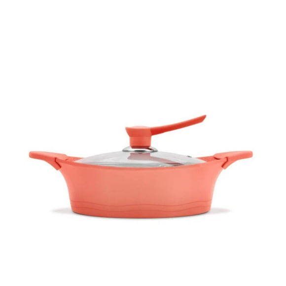Guisera 28cm De Aluminio Fundido Bohlier Rosa Tapa De Vidrio