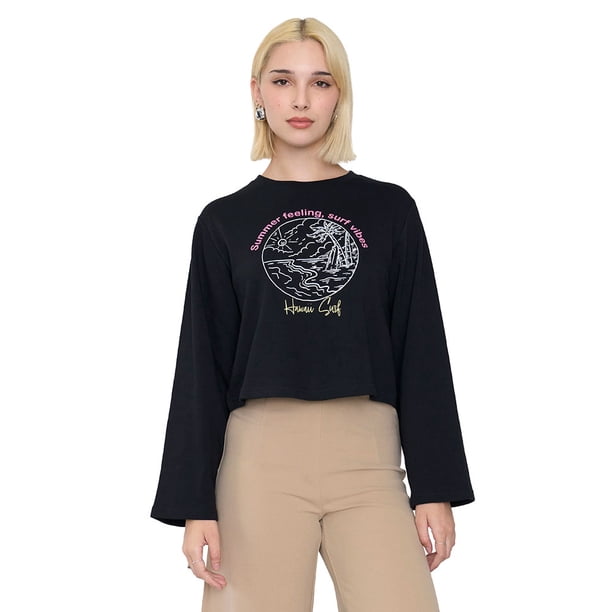 Polerón Mujer Crop Manga Ancha Blanco Corona