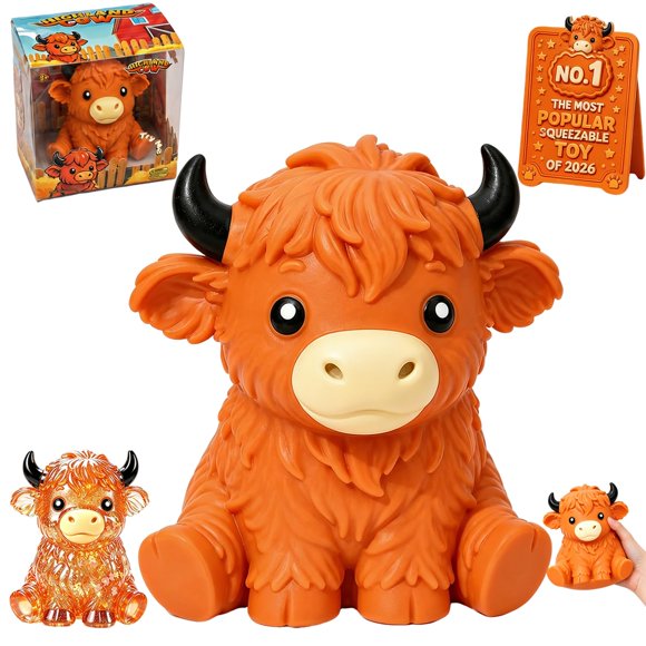 Juguete antiestrés axnbffc Vaca de las Tierras Altas con Purpurina – Pack de 2