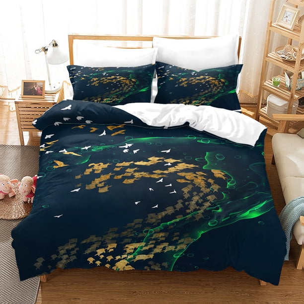 Deer Print Bedding Set King/Queen Size Golden Elk Life Tree Print Duvet Cover,Gilt Art Style Polyester Quilt Cover Teens Adults