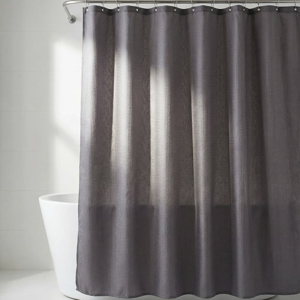 Cortina de Ducha de Tejido de Waffle Premium REGALWOVEN con Excelente Caída, Conjuntos de Cortinas de Baño de Color Sólido con 12 Ganchos para Baño Gris 71"W x 71"L