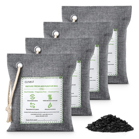 Bolsas purificadoras de aire de carbón de bambú CLEVAST, grandes, 4 x 200 g