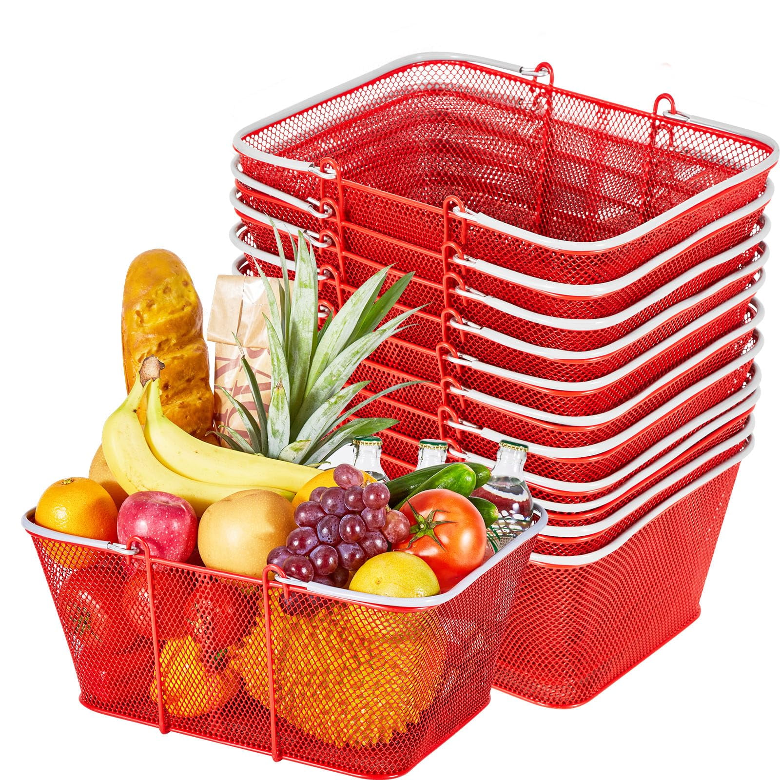 Cestas De Compra Vevor, 12 Unidades, 22 L, Apilables, De Metal Rojo, 20 Kg