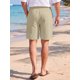 thumbnail image 3 of INSPIRE CHIC Pantalones Cortos de Lino con Cintura Elástica y Cordón para Vacaciones en la Playa para Hombre L Caqui, 3 of 5
