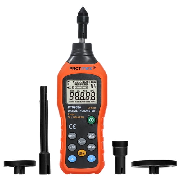 Tacómetro de Contacto Protmex PT6208A 50-19999 RPM Registro de Datos