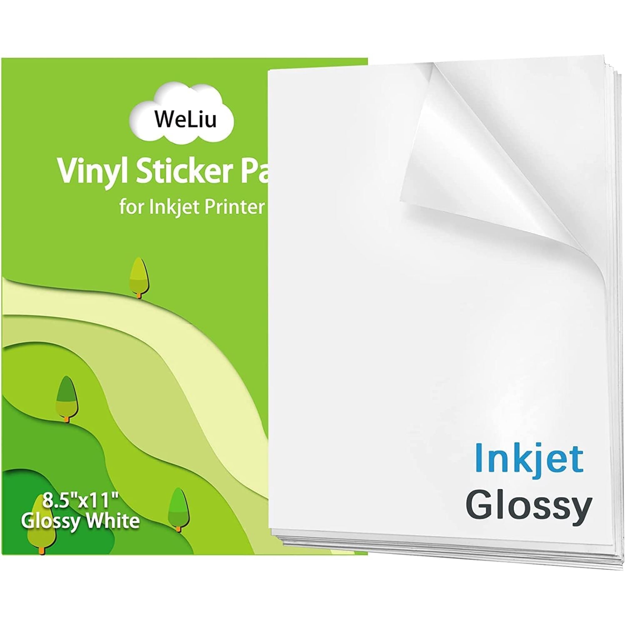 Papel Adhesivo De Vinilo Imprimible Weliu, Blanco Brillante, 21 Hojas