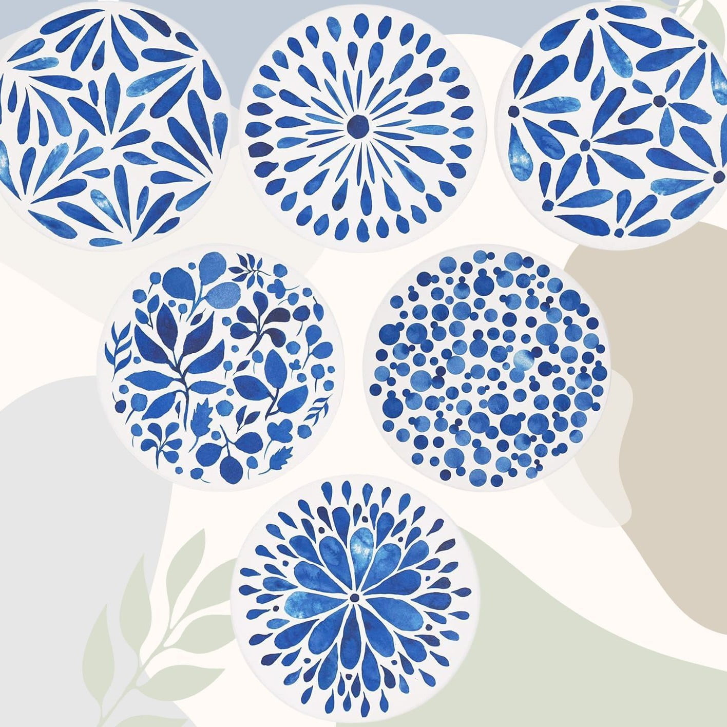 Xusx111 - Conjunto De 6 Montañeras Para Bebidas Que Absorben Montañera De Piedra Redonda Con Base De Corcho, Esterilla De Protección De Mesa Para Tazas Y Tazas, Oficina, Cocina (azul Índigo)