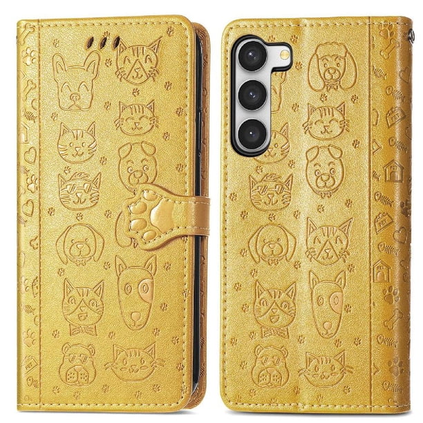 Funda Cartera FOXDOCK para Samsung Galaxy S23 Plus , Flip PU con Relieve de Gatos y Perros, Tarjetero y Soporte