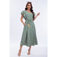 Likeshop - Vestido Largo Primavera Mujer Manga Corta Cuello V Calidad 271