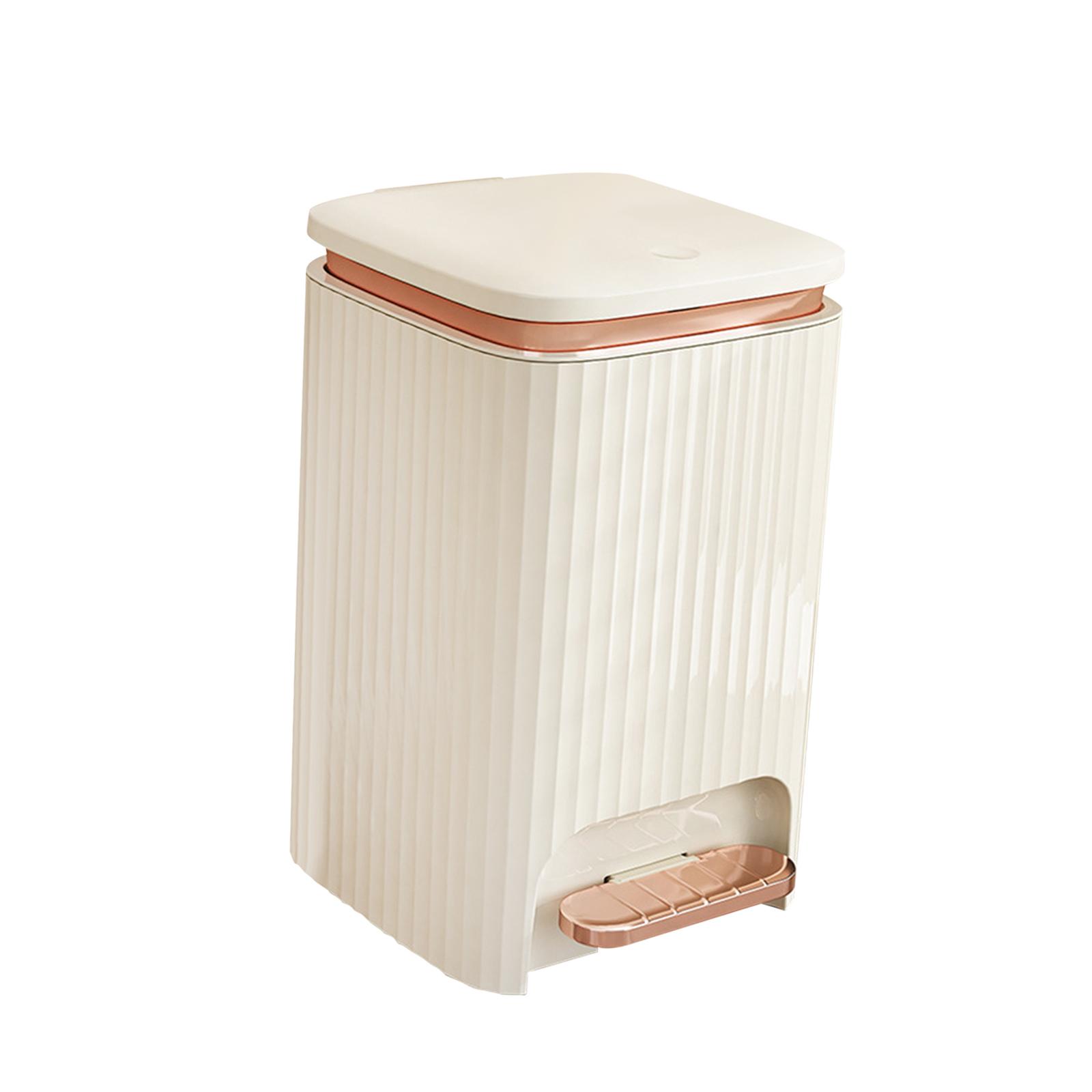 Bothyi - Bote De Basura Para Baño Con Pedal Y Tapa Tipo Prensa Para Estudio, Lavadero, Blanco Lechoso, 12 L