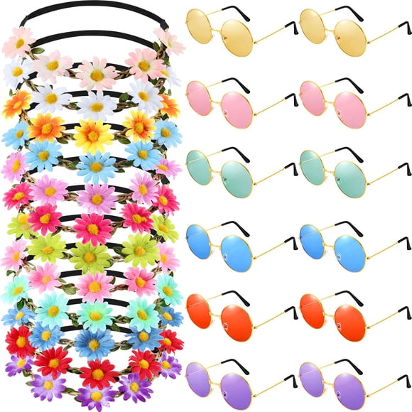 Set de disfraz Bememo Hippie, diadema de cristal de los años 70 y 60 para mujer