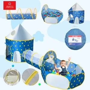 Anikids - Carpa De Juegos Infantil 3 En 1 Castillo Piscina Tunel Niños Azul