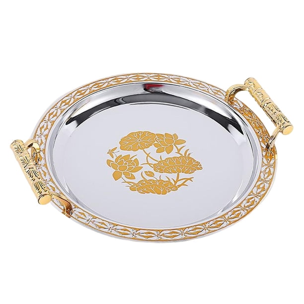 Bandeja decorativa nórdica para café con asas, bandeja para postres de frutas, bandeja redonda para servir para fiestas, hogar, sala de estar, mesa de , Aureato M