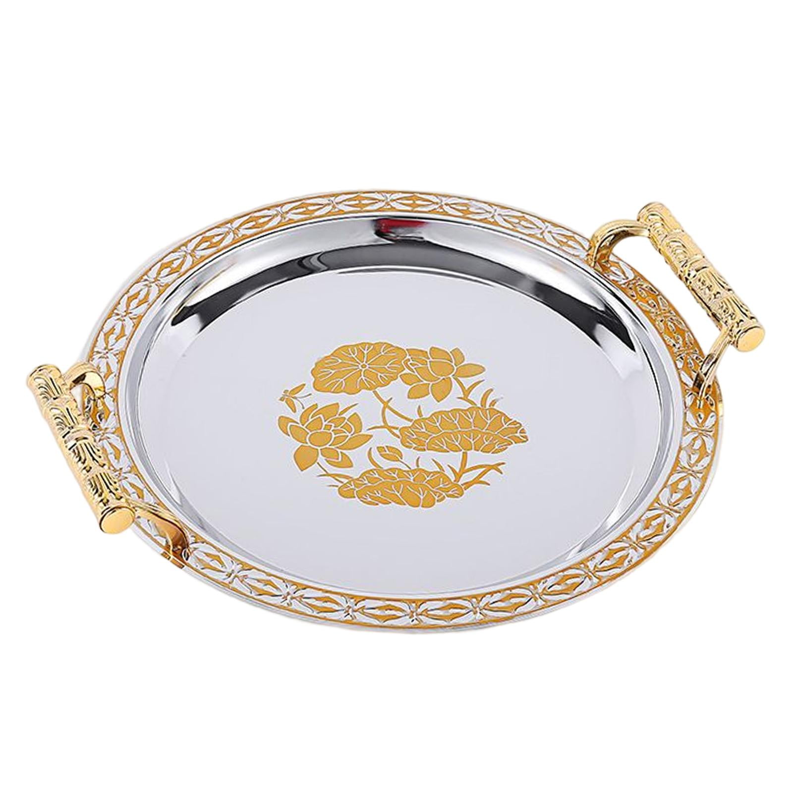Magideal - Bandeja Decorativa Nórdica Para Café Con Asas, Bandeja Para Postres De Frutas, Bandeja Redonda Para Servir Para Fiestas, Hogar, Sala De Estar, Mesa De , Aureato M