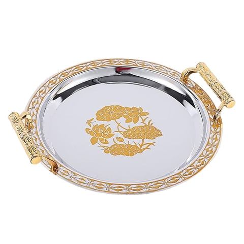 Magideal - Bandeja Decorativa Nórdica Para Café Con Asas, Bandeja Para Postres De Frutas, Bandeja Redonda Para Servir Para Fiestas, Hogar, Sala De Estar, Mesa De , Aureato M